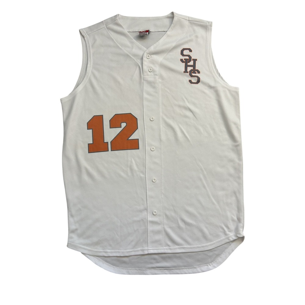 Alleson Athletic Baseball Jersey Mens Large White Orange 12 Carter Excellent SHS